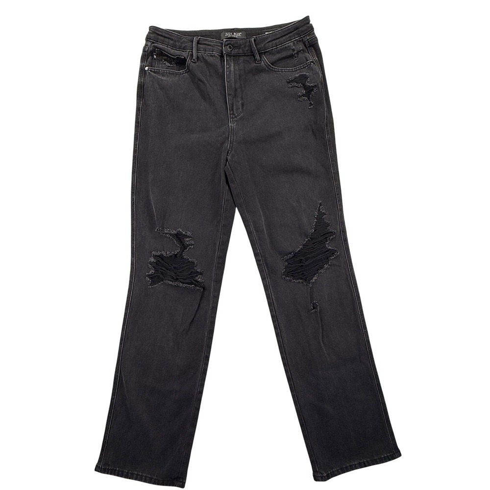 Judy Blue 90s Straight Leg Distressed Jeans 13/31 Black Distressed Grunge‎ Y2K